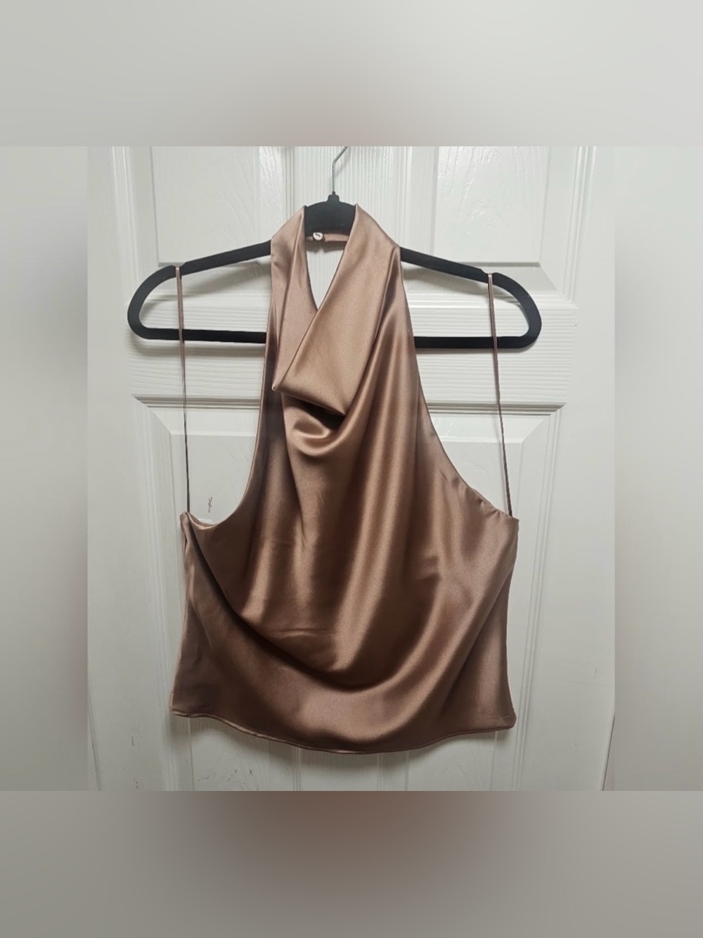 ZARA Brown Satin Halter Top Size L Sleeveless High Neck - Picture 5 of 5